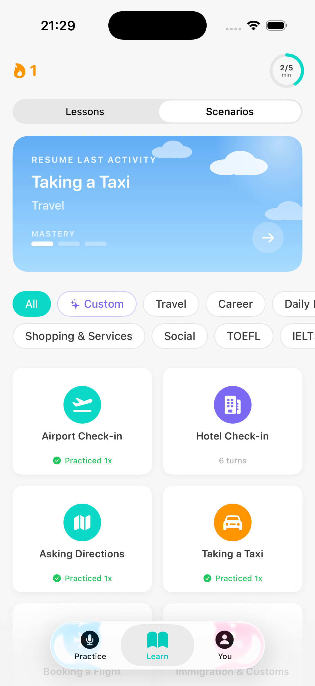 Intona scenarios screen